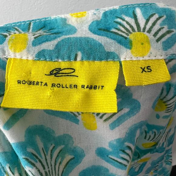 Roberta Roller Rabbit Green White Yellow Print Pintuck Cotton Tunic Top Size XS - Picture 6 of 7